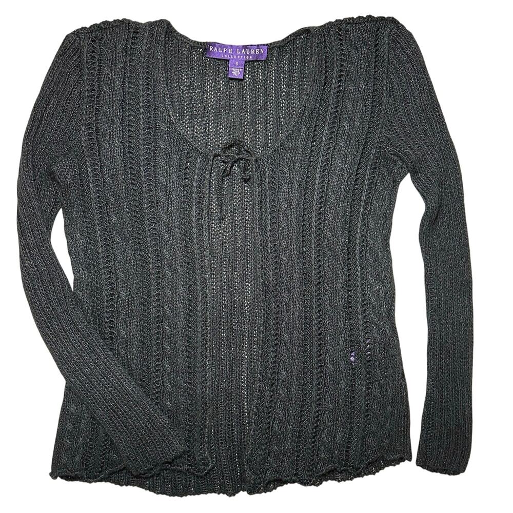Ralph Lauren Collection Purple Label Knit Top Size Small Silk Rami Crochet